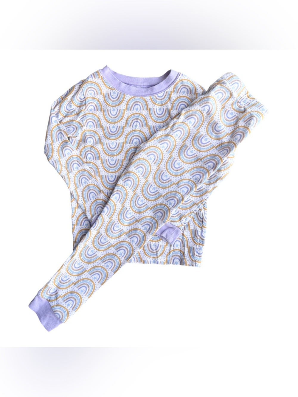 Wonder Nation 5T girls white purple rainbow snug fit long sleeve pajama set